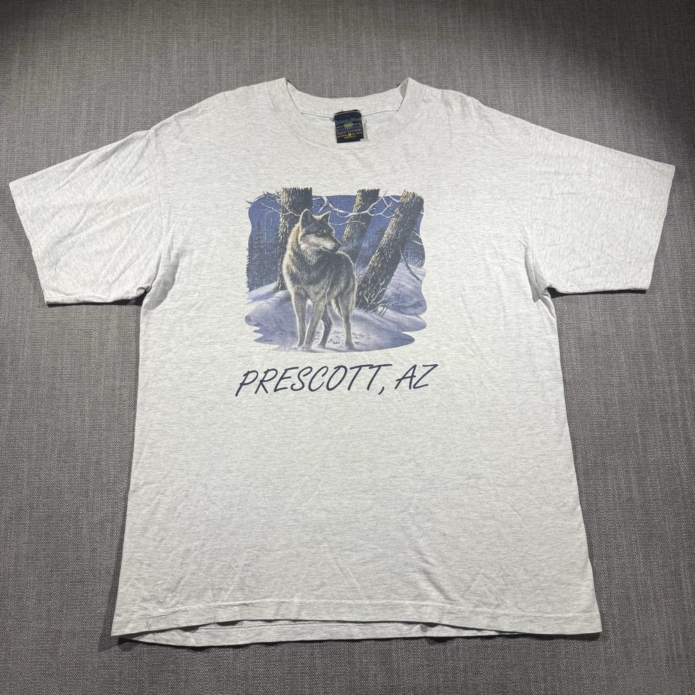Vintage Robert Allan Sportswear Wolf Shirt Mens XL Gray Prescott AZ USA 90s